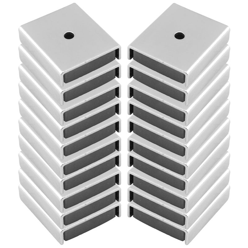 Master Magnetics مجموعة مغناطيسات السيراميك من ماستر ماغنيتيكس - مستطيلة مع ثقب مركزي، مطلية بالزنك، بطول 1 بوصة، عرض 0.875 بوصة، ارتفاع 0.25 بوصة، قوة سحب 7 أرطال، فضي، عبوة من 20، CA403CNX20 - Image 1